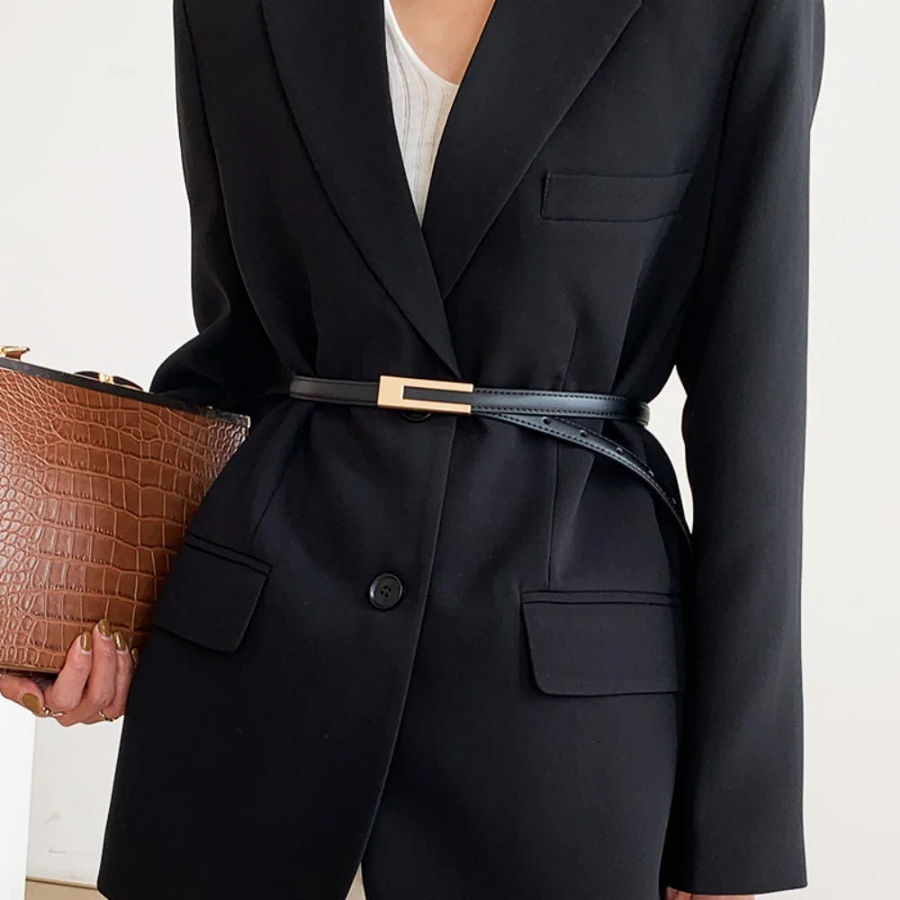 Centură subțire de lux pentru femei, cu cataramă metalică neagră, aurie și argintie, PU, din piele, casual, pentru pantaloni, rochie decorativă, talie elastică