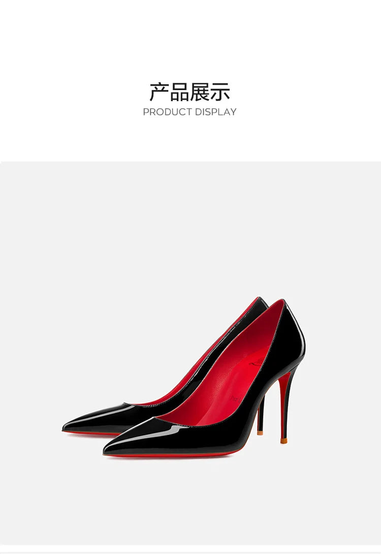 elegant woman heeled shoes 2024 trend luxury Brand Women High Heels Red Shiny Bottoms shallow Pumps Pointed Toe Sexy Women 12cm