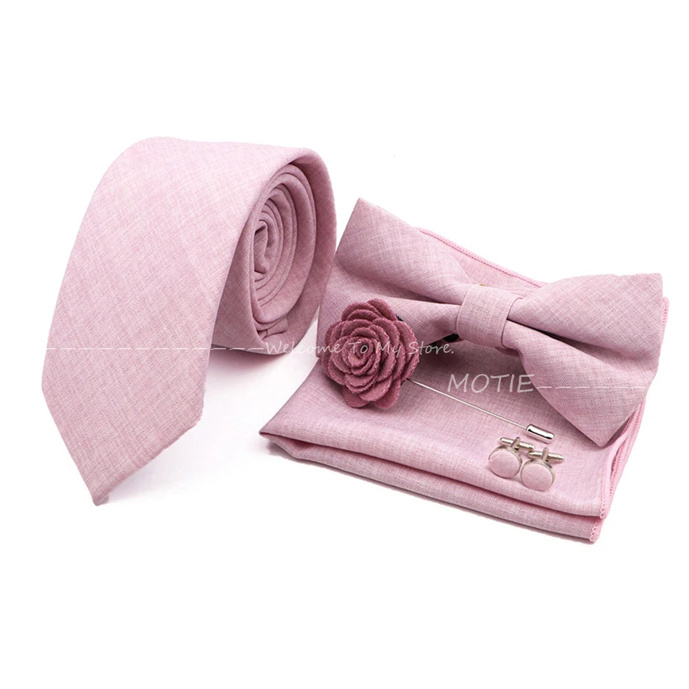 Set de accesorii bărbătești cu design nou, 27 de culori: batistă clasică din bumbac, butoni, papion pentru nuntă, petrecere, cadouri