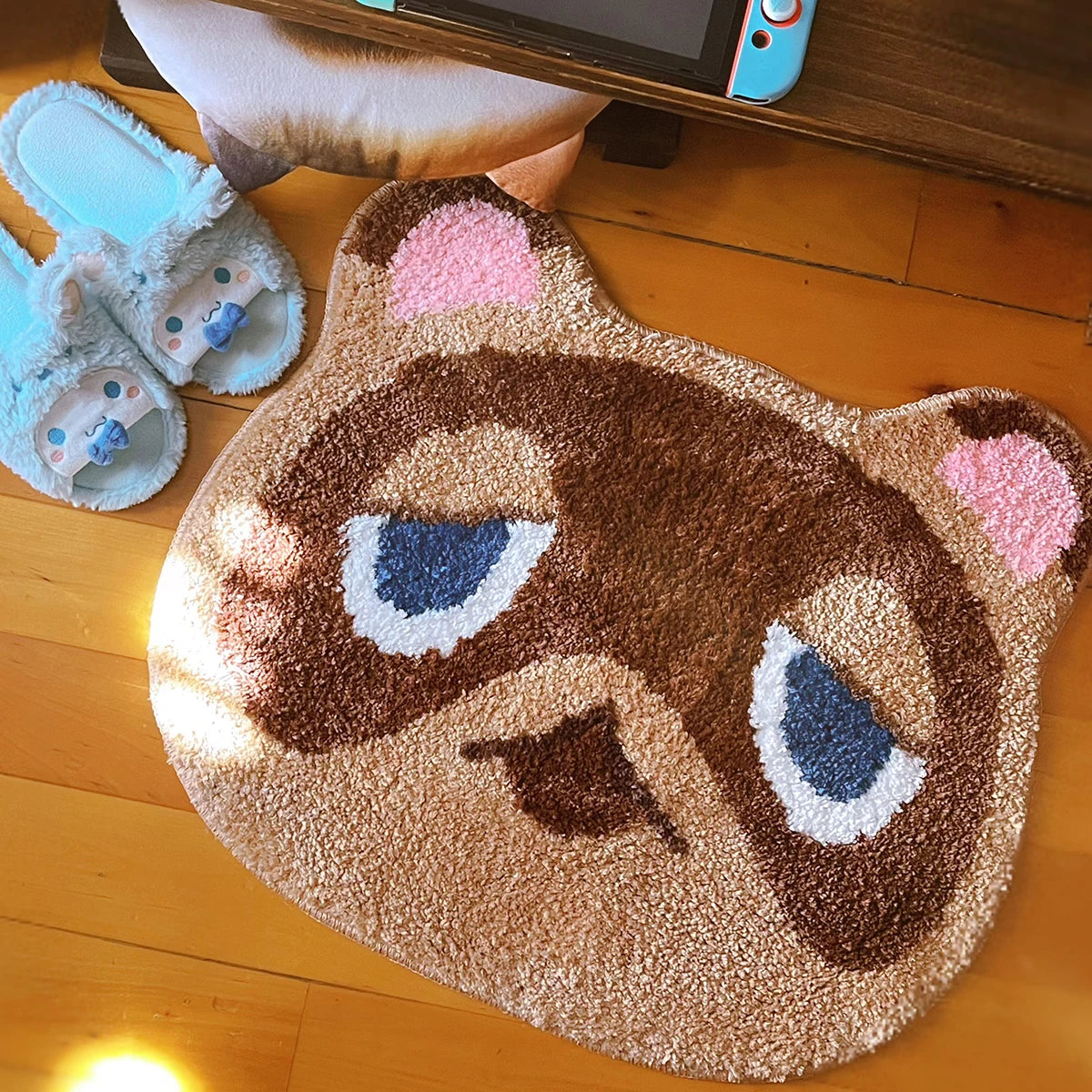 Kawaii Tufting Raccoon Dog Bathroom Mat Soft Cartoon Kids Game Pad Living Room Carpet Anti-slip Hallway Rug Home Nursery Decor