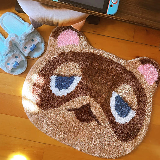 Kawaii Tufting Raccoon Dog Bathroom Mat Soft Cartoon Kids Game Pad Living Room Carpet Anti-slip Hallway Rug Home Nursery Decor