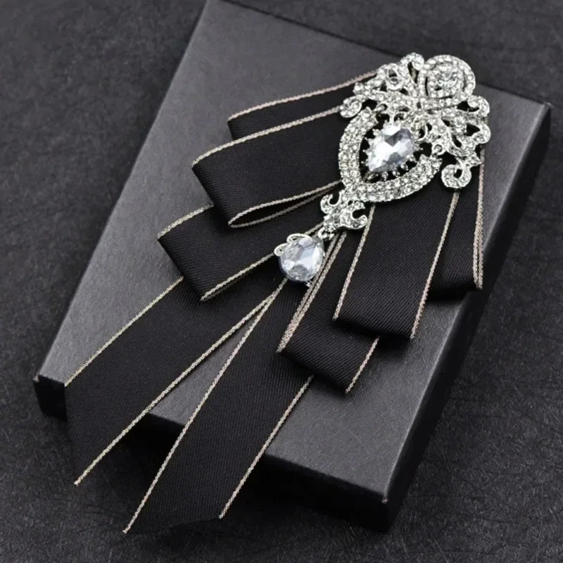 Fashion Handmade Bow Tie Wedding Collar Luxury Rhinestone Bowtie Necktie Brooch Pocket Towel Square Set Gift for Men Accessories