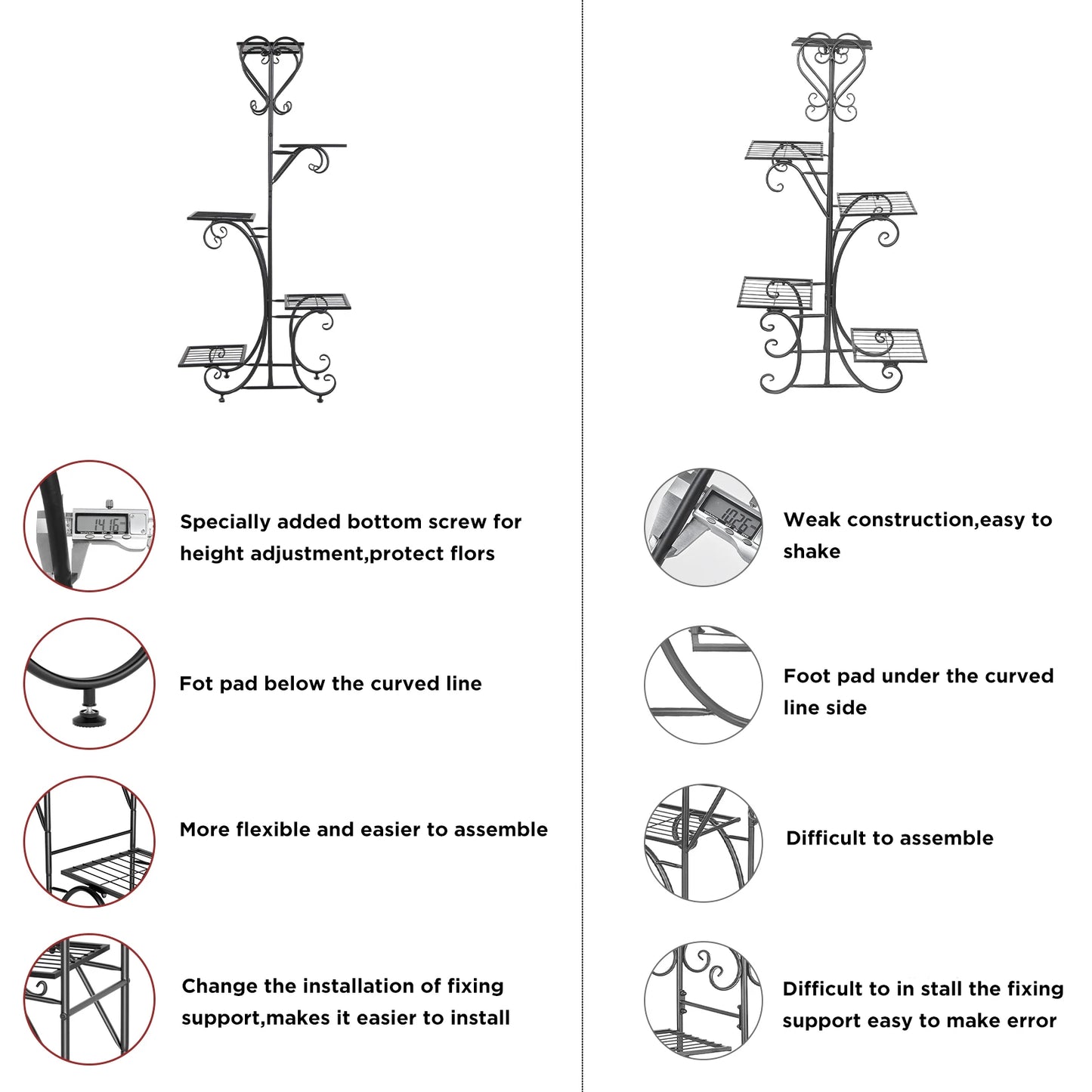 Wisfor Blumentreppe 5 Ebenen Metallpflanzenregal 10 kg pro Fach 57x25x116 cm