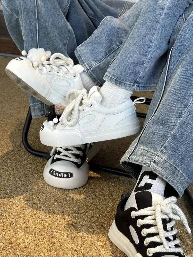 Women Platform Sneakers Leather Casual Ladies Chunky Shoes 2023 White Woman High Black Fashion Brand Thick Soled Wedge Sneakers