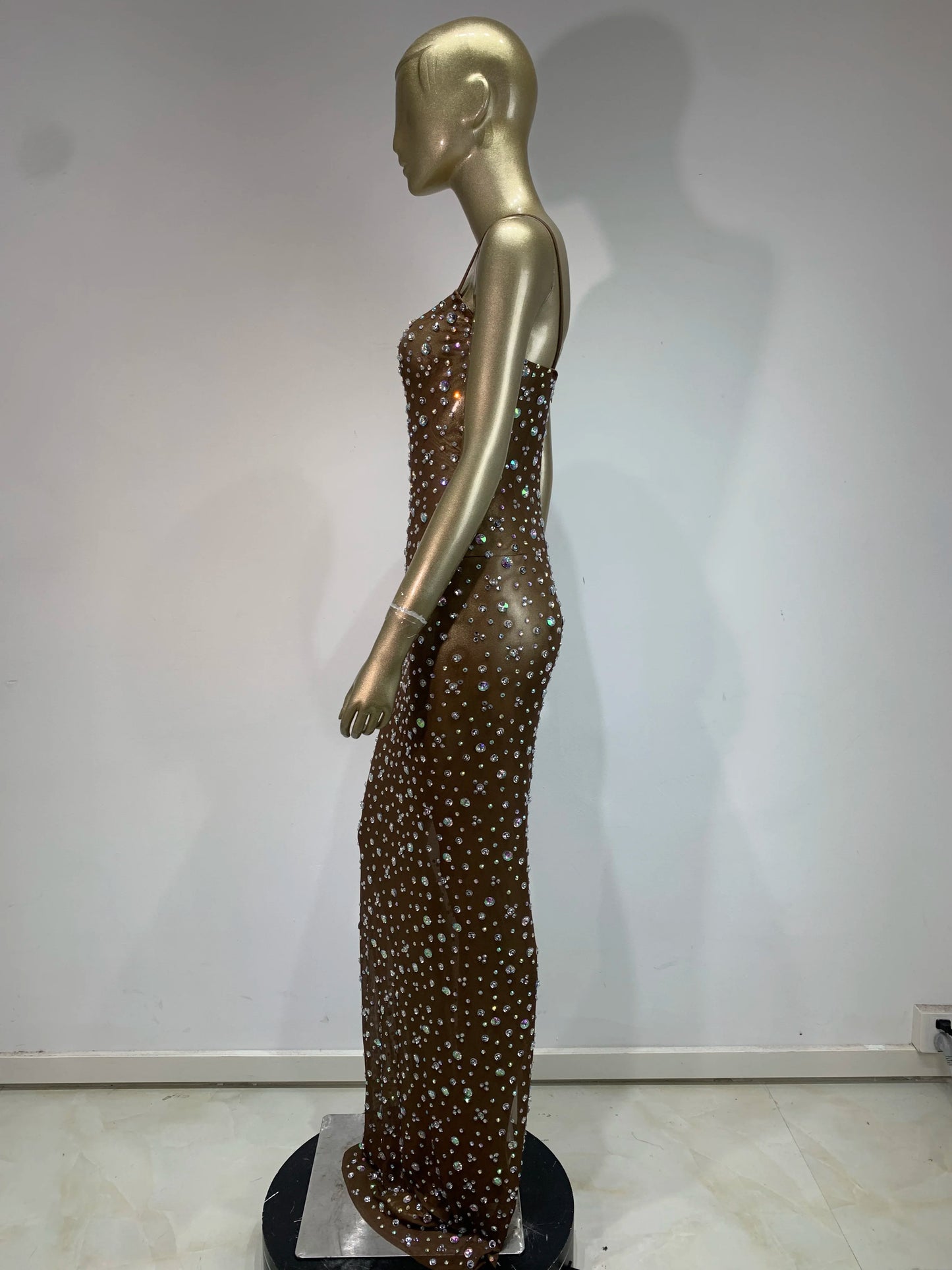 Aurelia Elegantes Kleid Transparent - Strass Ärmellos S