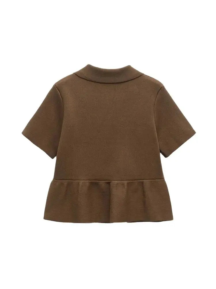 TRZA Cardigan Frontknopf Strick Peplum - Größe Kragen