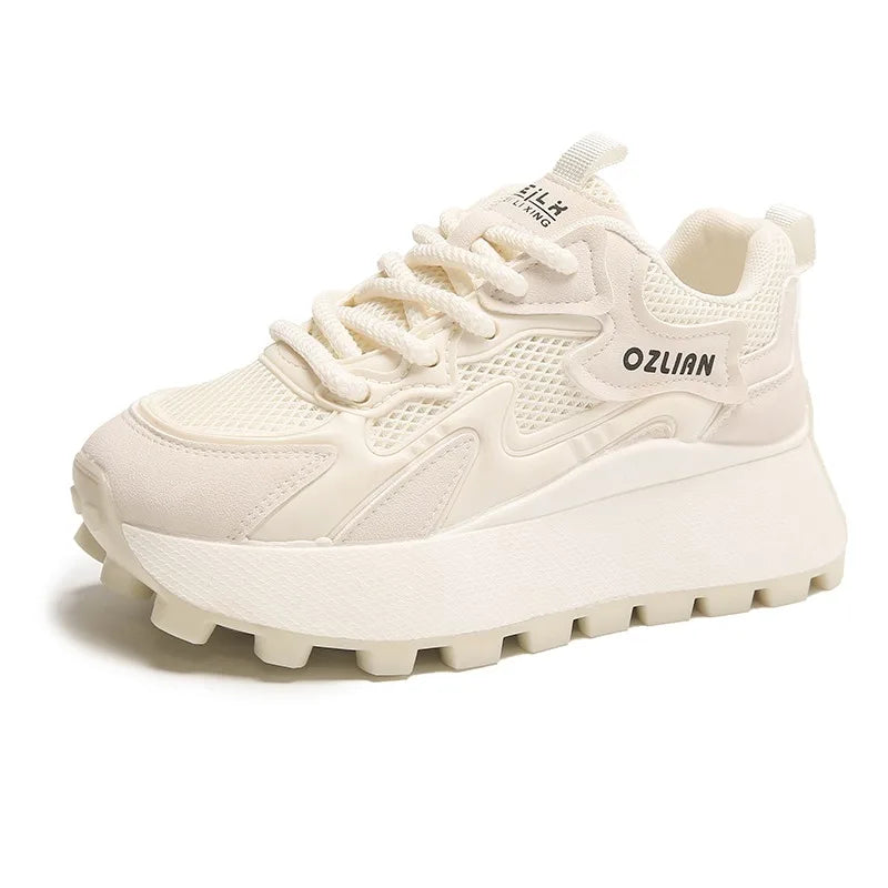 Women‘s Trendy Color-blocked Brand Design Thick-soled Sneakers 2024 Spring and autumn New  Lace-up Mesh Breathable Tennis Shoes