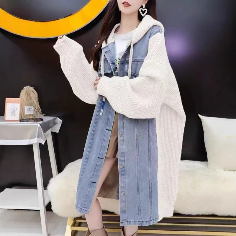 AOLSIN Strickjacke Kapuze - Lang, Polyester, Lässig