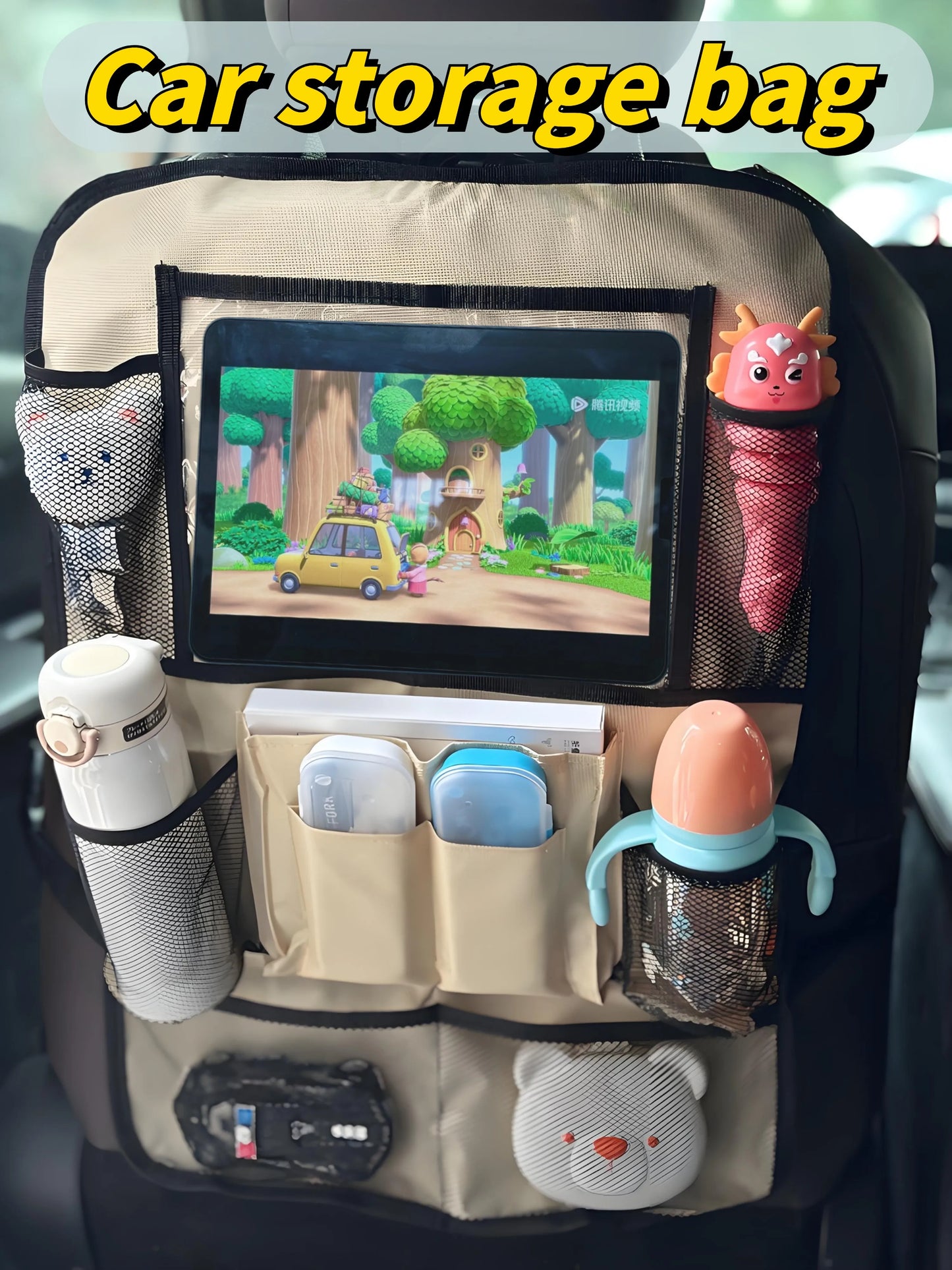 Auto Sitz Rückenlehne Aufbewahrungstasche Multifunktional Schwarz Aufbewahrung Hängetasche Kann Halten Tablets/Wasserflaschen/Spielzeug