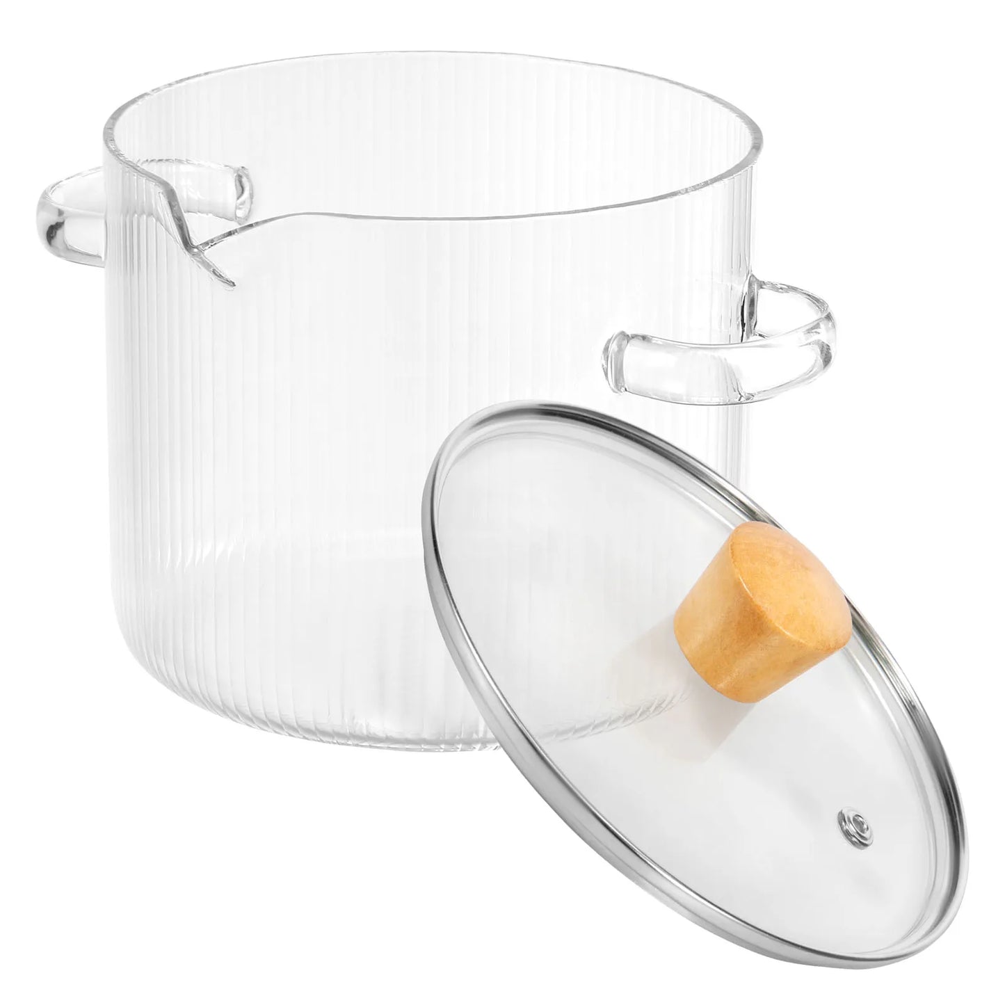 Glass Cooking Pot Transparent BorosilicateGlass Simmer Pot w/ Lid and Spout Heat Resistant Cooking Stovetop Pot Kitchen Soup Pot