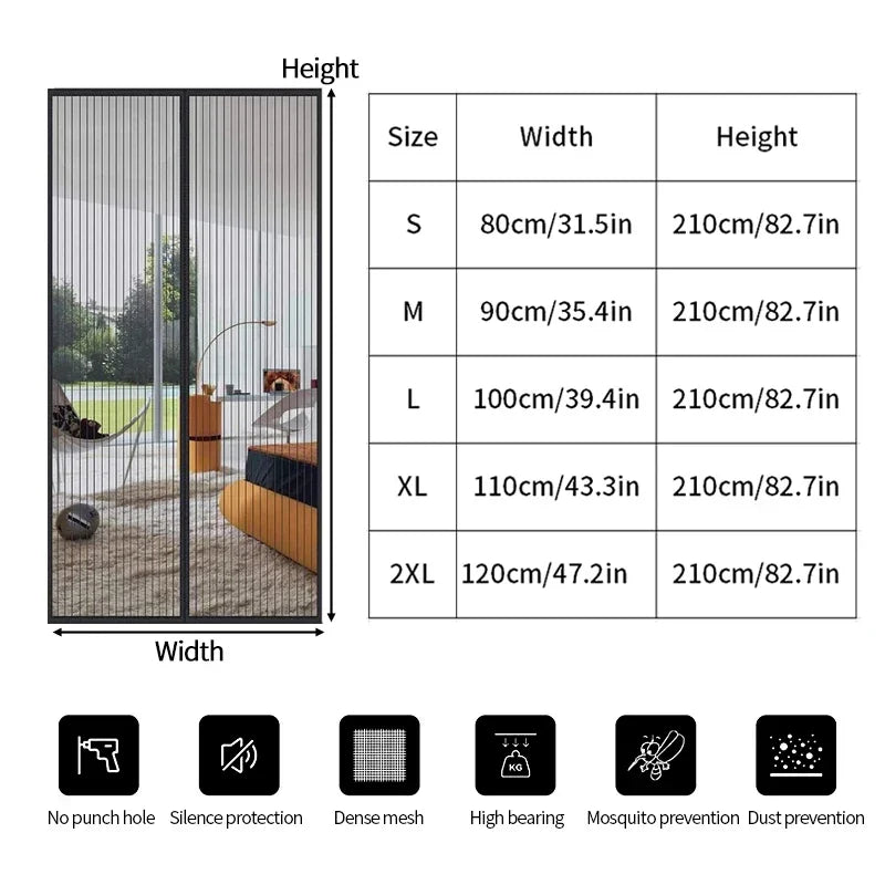 Magnetic Mosquito Net Screen Door Curtain Anti-Mosquito Net Fly Insect Screen Mesh Automatic Closing 5 Size Easy Installation