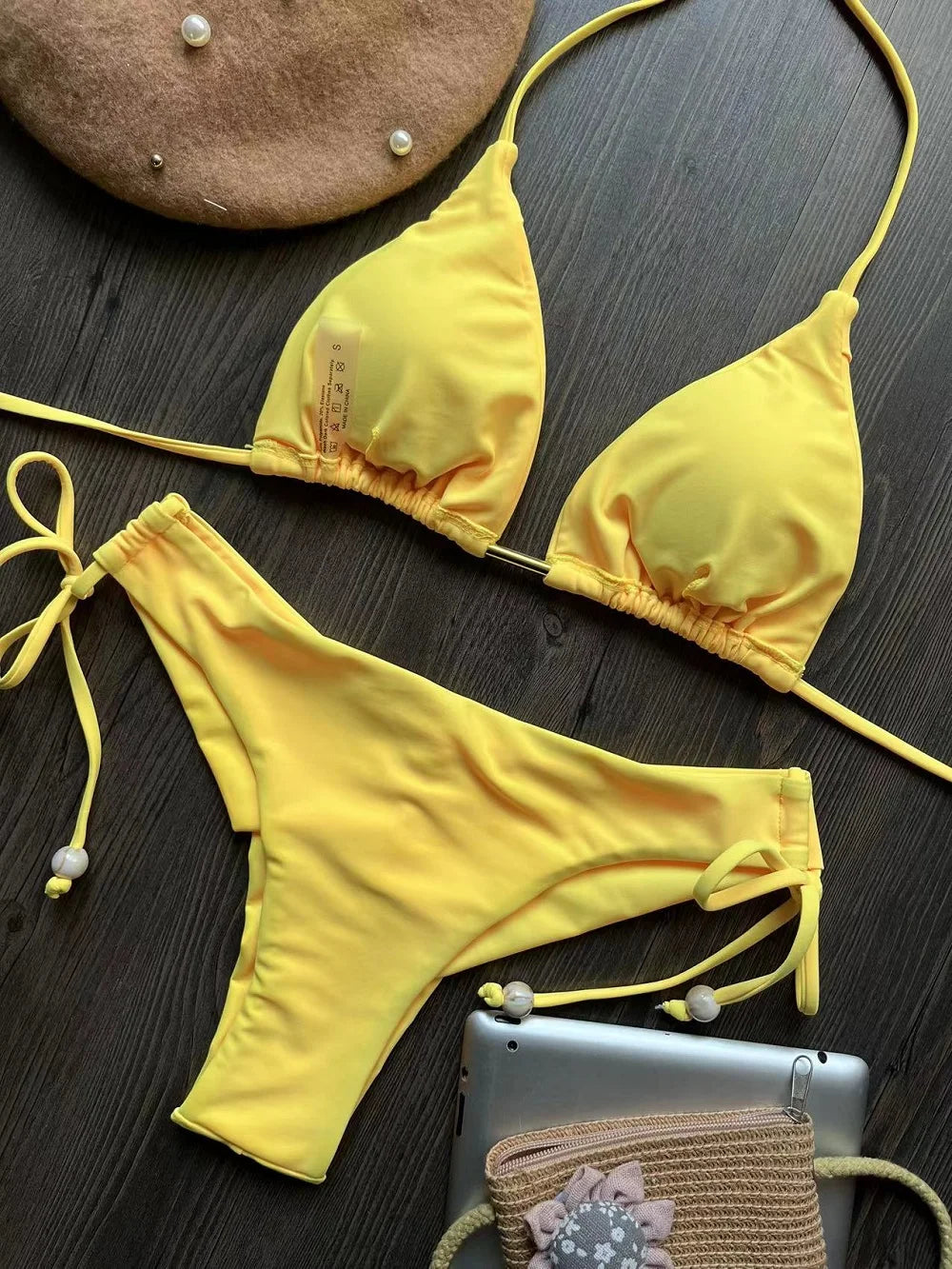 Damen Bikini Set 2025 - Dreieck Badeanzug Brasilianisch Halter Push-Up Metallkette