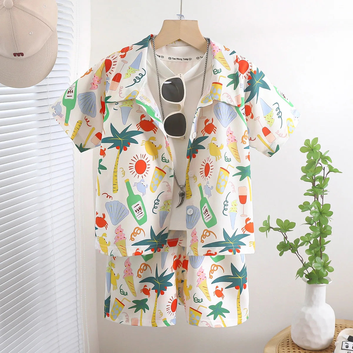Somenie Boys Summer Shirt Set Clothes Infant Vacation Style Thin Short Sleeve + Shorts 2 Piece Kids Clothes Trend 2025
