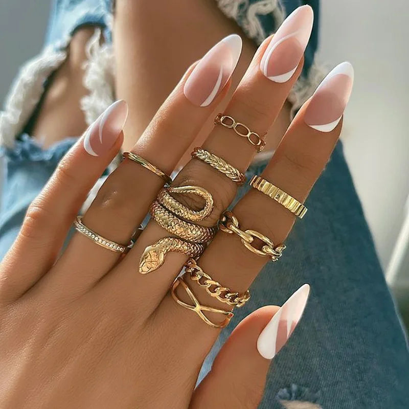 Zhejiang Schlange Ring Set Boho - 9 Stück Gold Offen