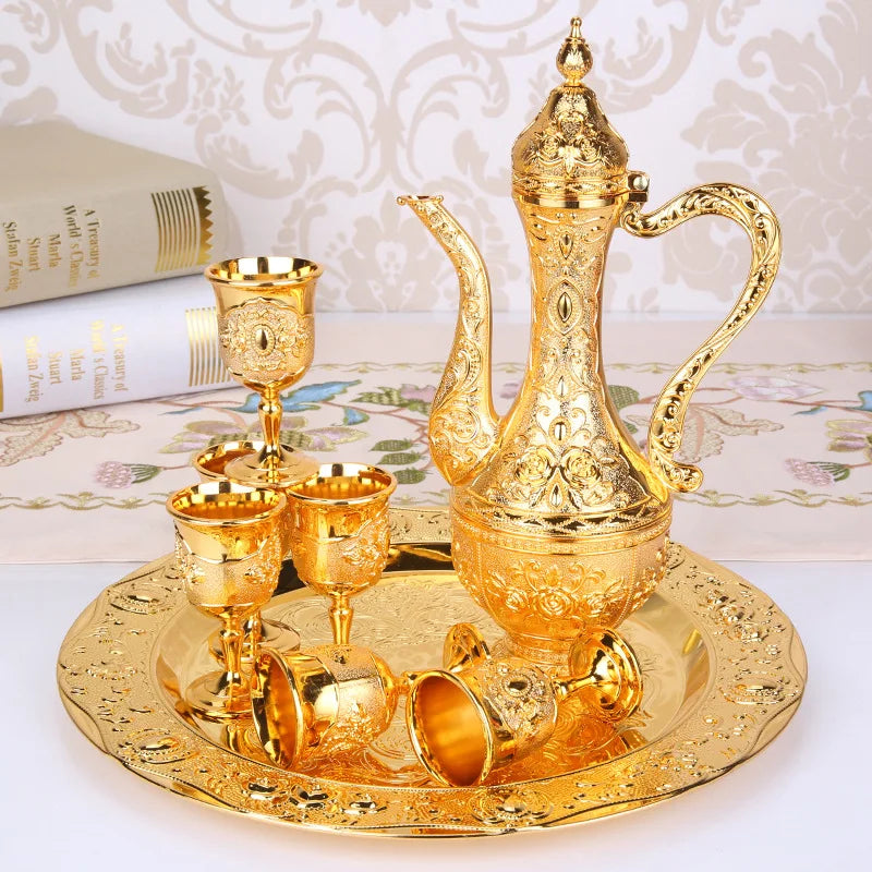 New Elegant Wine Set Golden Silver Pot Cup Plate Set Wine Whisky Set Home Decor