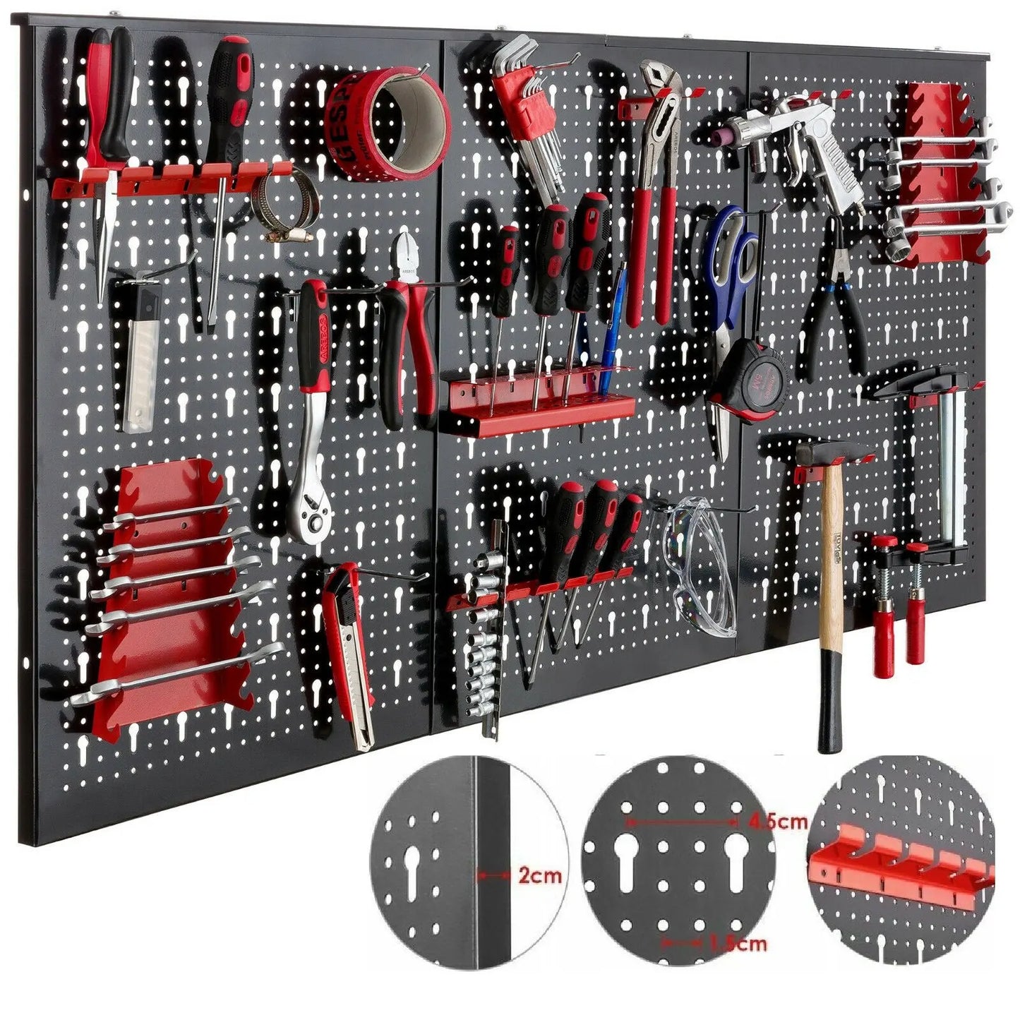117x55cm Metall Pegboard Wall Organizer, Haken 17PCS Kit, Garage Storage Bins, Panel Tool Organizer Pegboard Wall Control