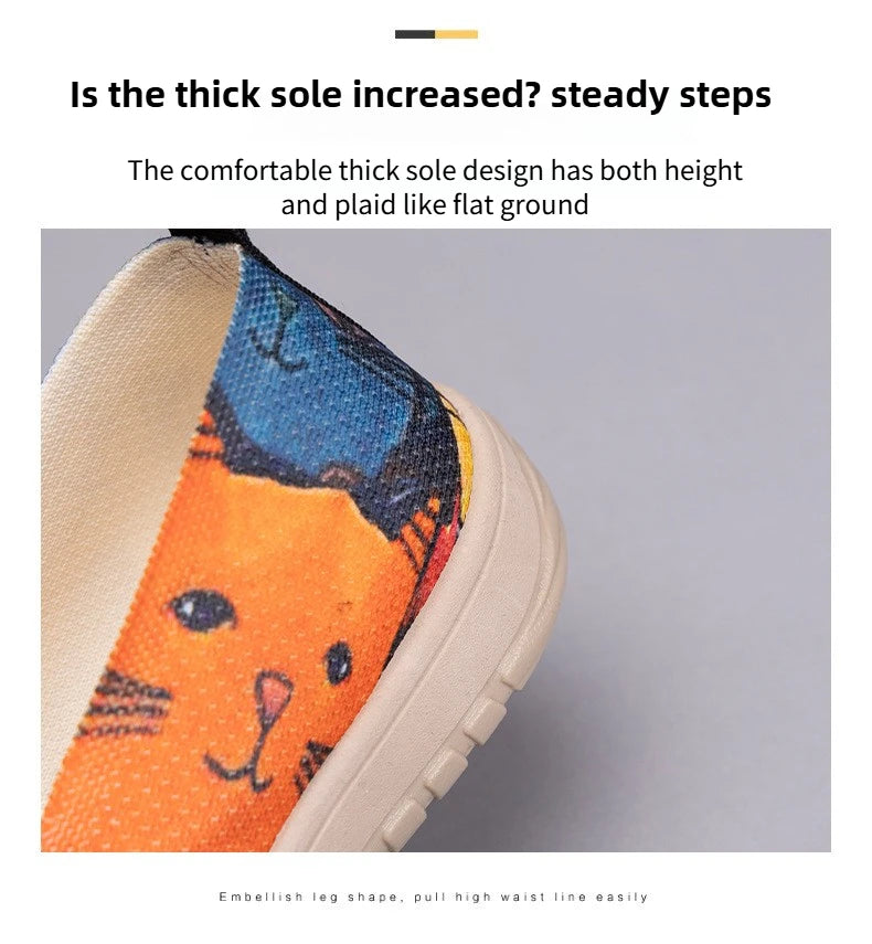 Women's Slip-On Sneakers Cat Print Spring Casual Shoes Plus Size Flat Sole Comfort Color Block Fabric Breathable Lightweight