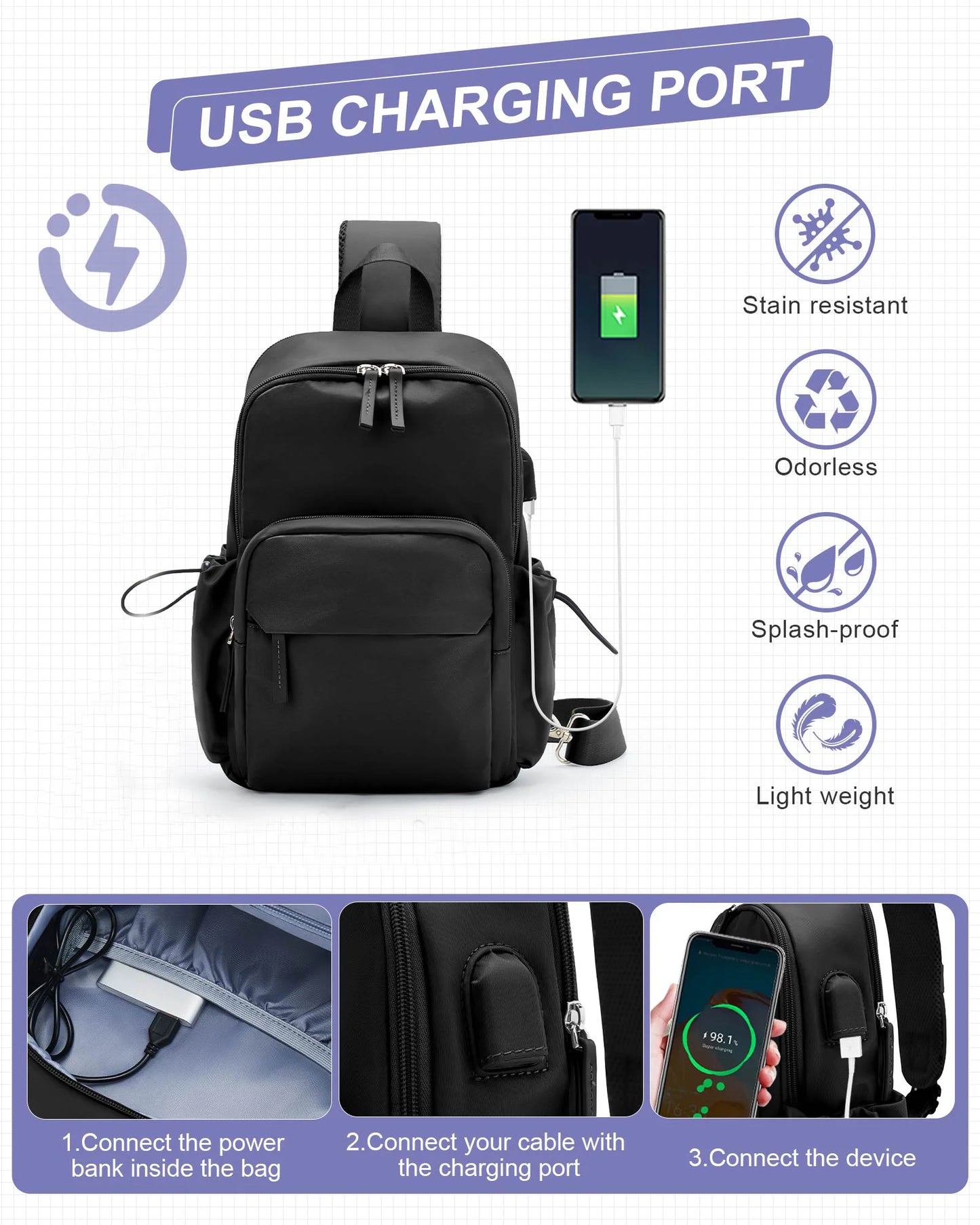 Versatile Chest Bag for Men Women Casual Sports Crossbody Bag Fashion Small Shoulder Bag with USB Charging Large Capacity Waist