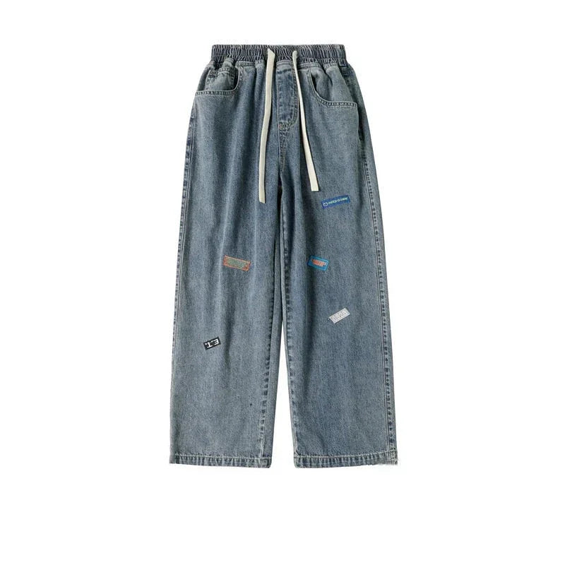 Jeans Männer mit Print 2025 - Hosen Grafik Hip Hop Männlich Cowboy Hosen - Hell Blau Luxus Y2k Streetwear Ästhetik Harajuku Baggy