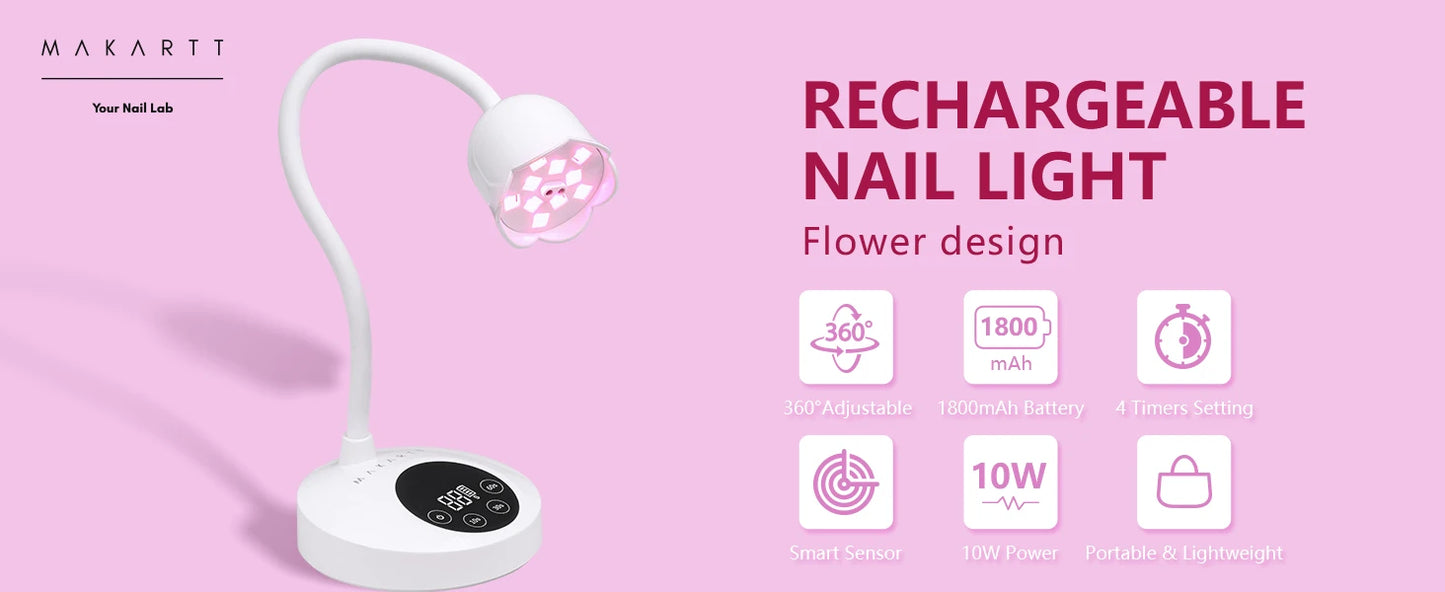 Lampă UV LED Makartt pentru unghii, reîncărcabilă, mini lumină UV pentru unghii cu gel, lampă UV cu gât de lebădă, 10W, Equitment Manichiură