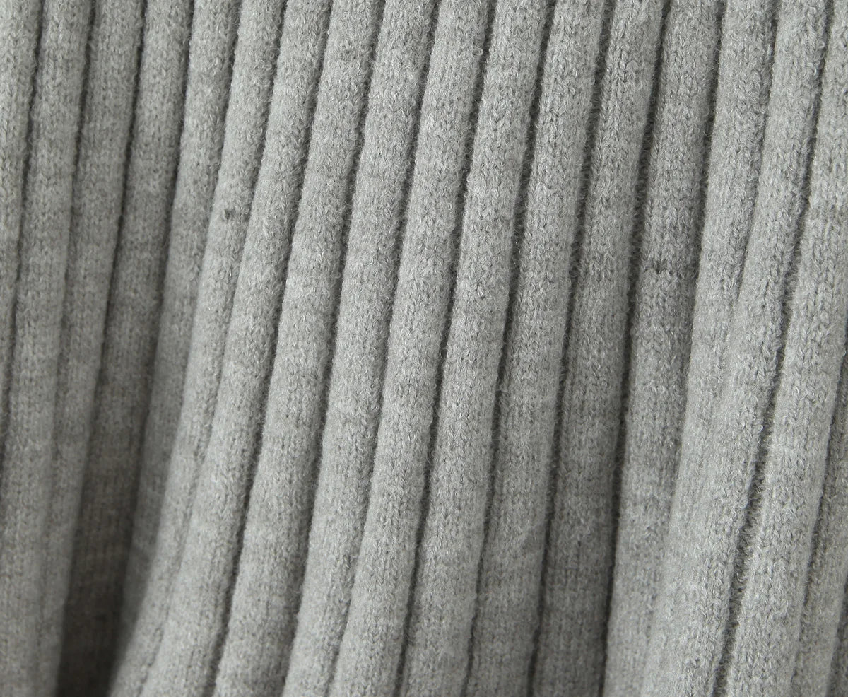 ZJOAN SHOWCN O-Neck Cardigan Set - Knopfverschluss Kurzrock Elastischer Bund Grau Khaki Größe Regular Extra-Heavy