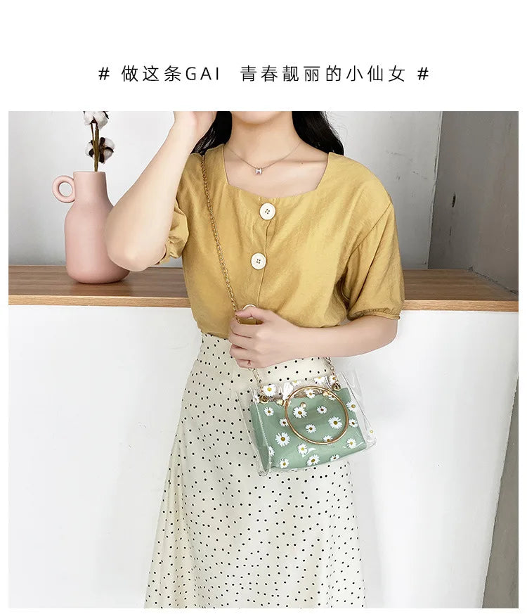 Fashion Crossbody Bags for Women Summer and Autumn New Daisy Print Pattern Jelly Women Bags One Shoulder Portable Female Handbag