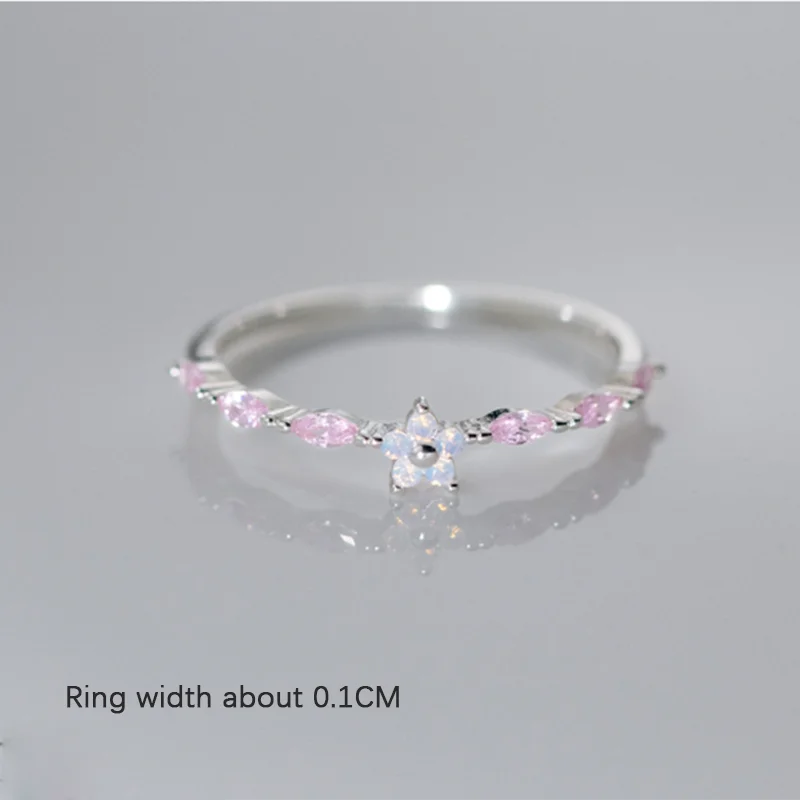WANTME 925 Sterling Silver Romantic Pink Zircon Flower Open Deget Ring pentru femei Fashion Sweet Girl Party Luxury Trend Bijuterii