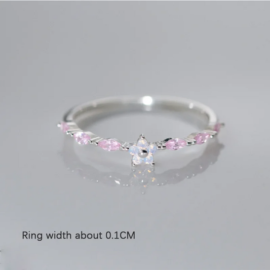 WANTME 925 Sterling Silver Romantic Pink Zircon Flower Open Finger Ring for Women Fashion Sweet Girl Party Luxury Trend Jewelry