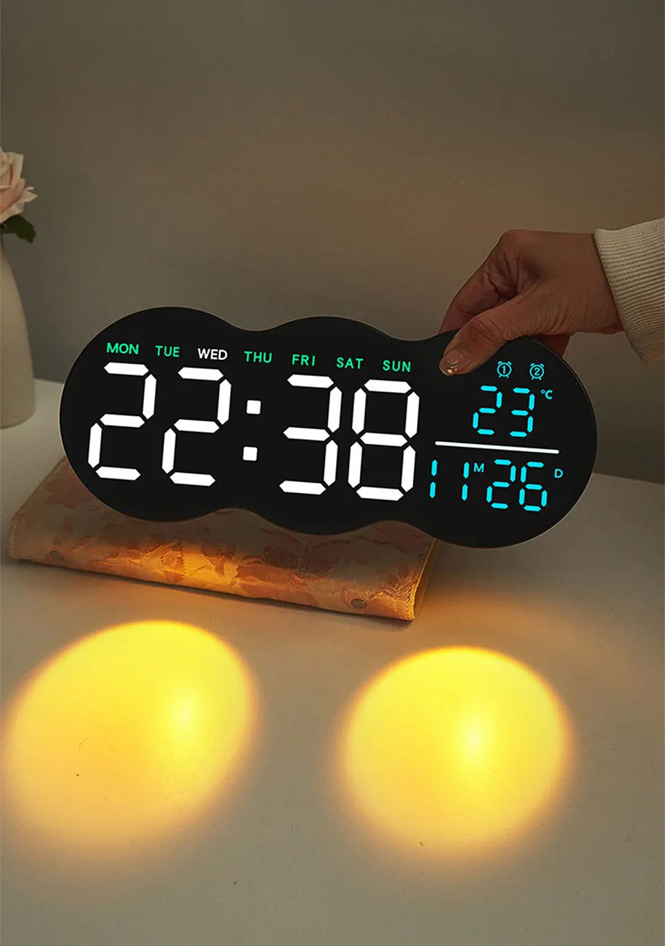 Wanduhr 2025: Large Digital Wall Clock with Ambient Light Remote Control - Temp Week Display 12/24H 2-Alarms Brightness Adjustable LED Clocks Collection