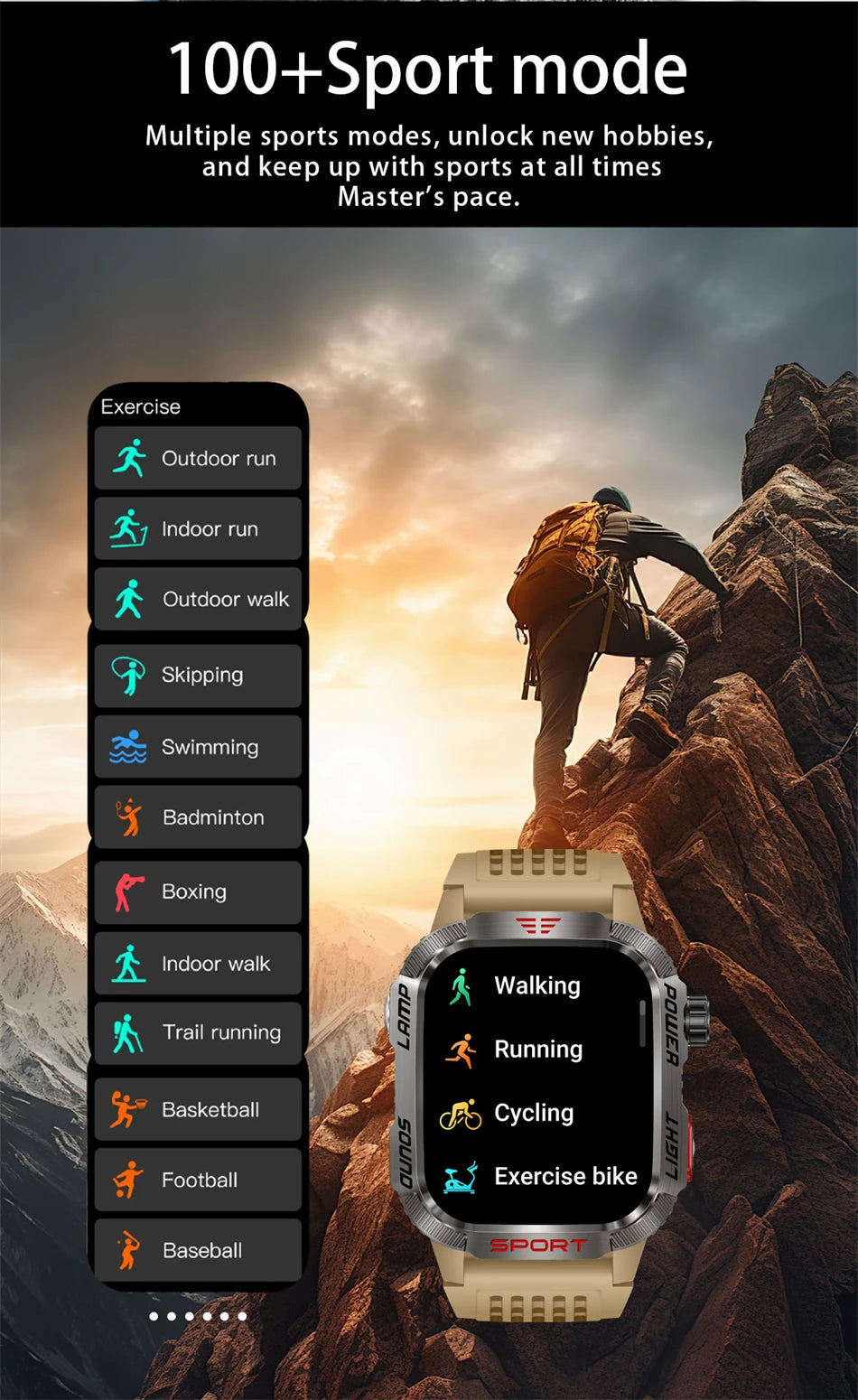 Smartwatch 2025: Outdoor-Military GPS-Sports - Flashlight Compass Collection