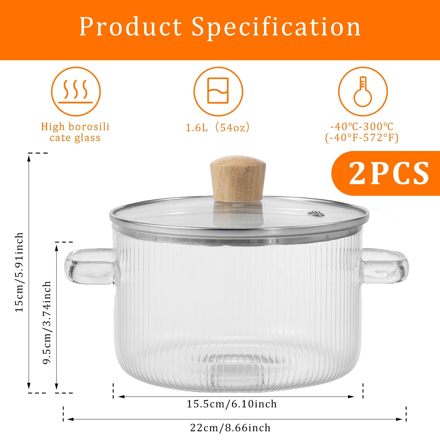 Transparent Soup Pot Heat Resistant High Borosilicate Glass Dual Handles Nonstick Glass Saucepan With Cover Kitchen Cooking Tool