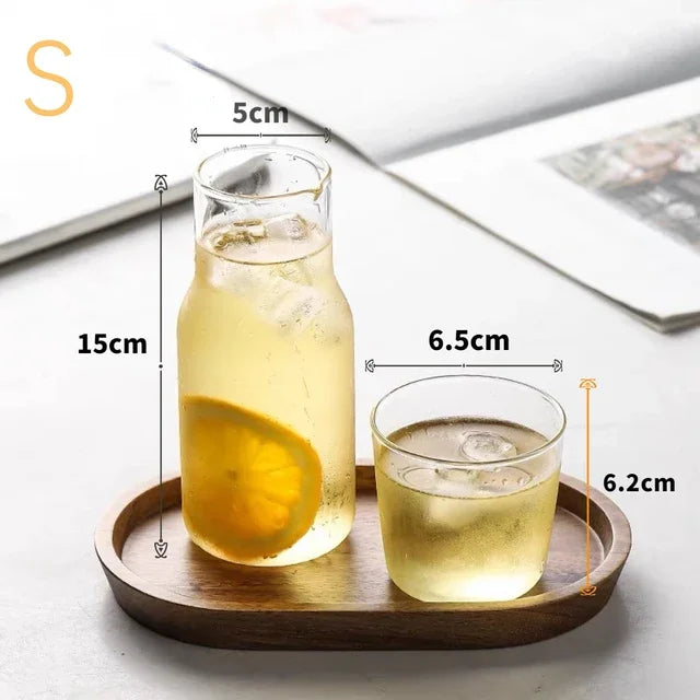 Glass Water Bottle with Glass Cup Set Drinkware Bedside Carafe with Tumbler Glasses Drinking Pitcher for Milk Beverage Tea