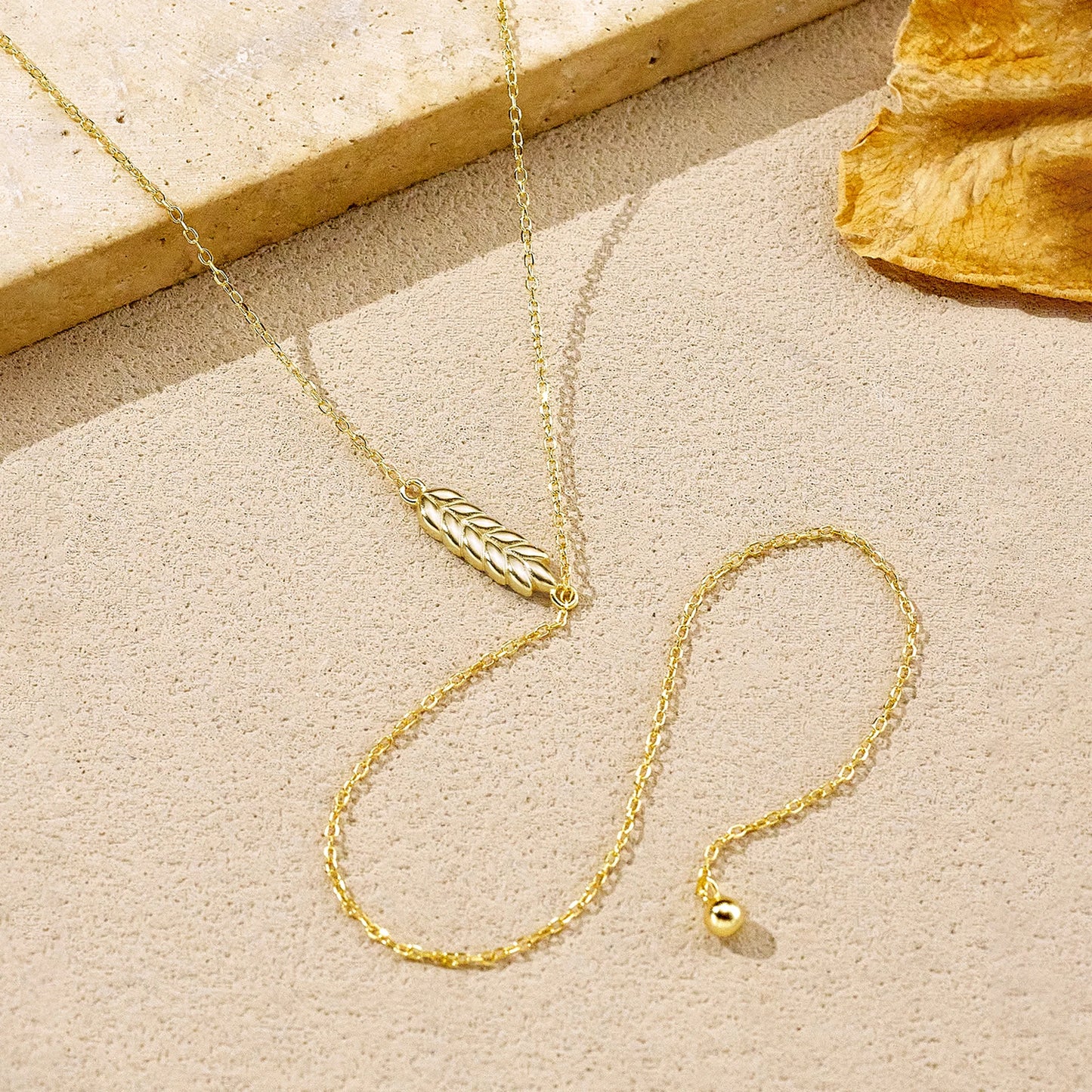 ANDYWEN 925 Sterling Silver Minimalist Wheat Leaf Pendant Long Y-Shaped Necklace 2025 Fine Jewelry for Women's Casual Style