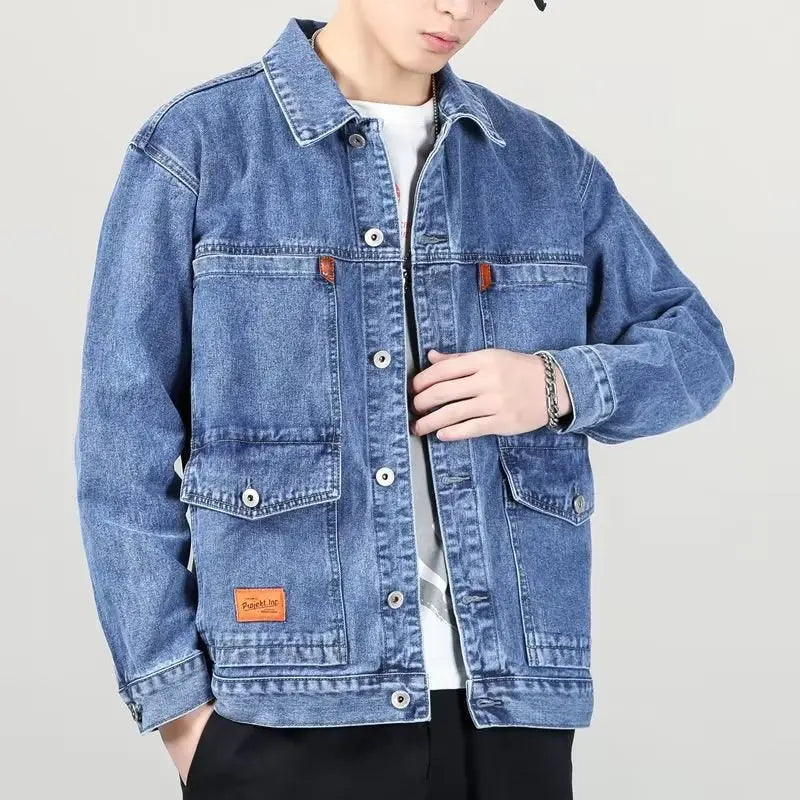Black Blue Denim Short Jacket Men Jeans Jacket Coats Casual Windbreaker Pockets Overalls Bomber Streetwear Man Clothing Outwear