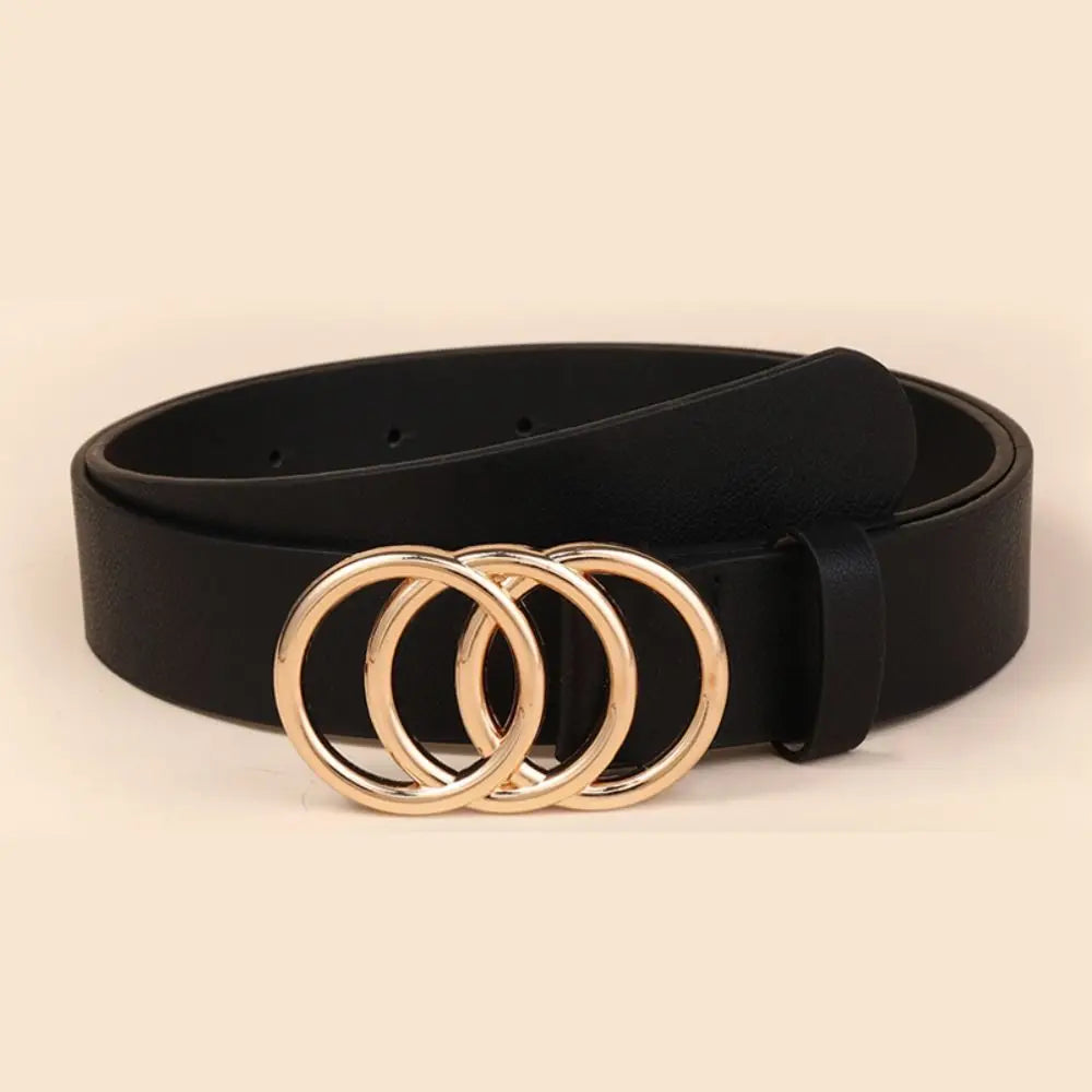 Stylish Luxury Design Women's Belt with Three Ring Alloy Buckle Decoration for Women's Trendy Versatile Leather Belt Waistband