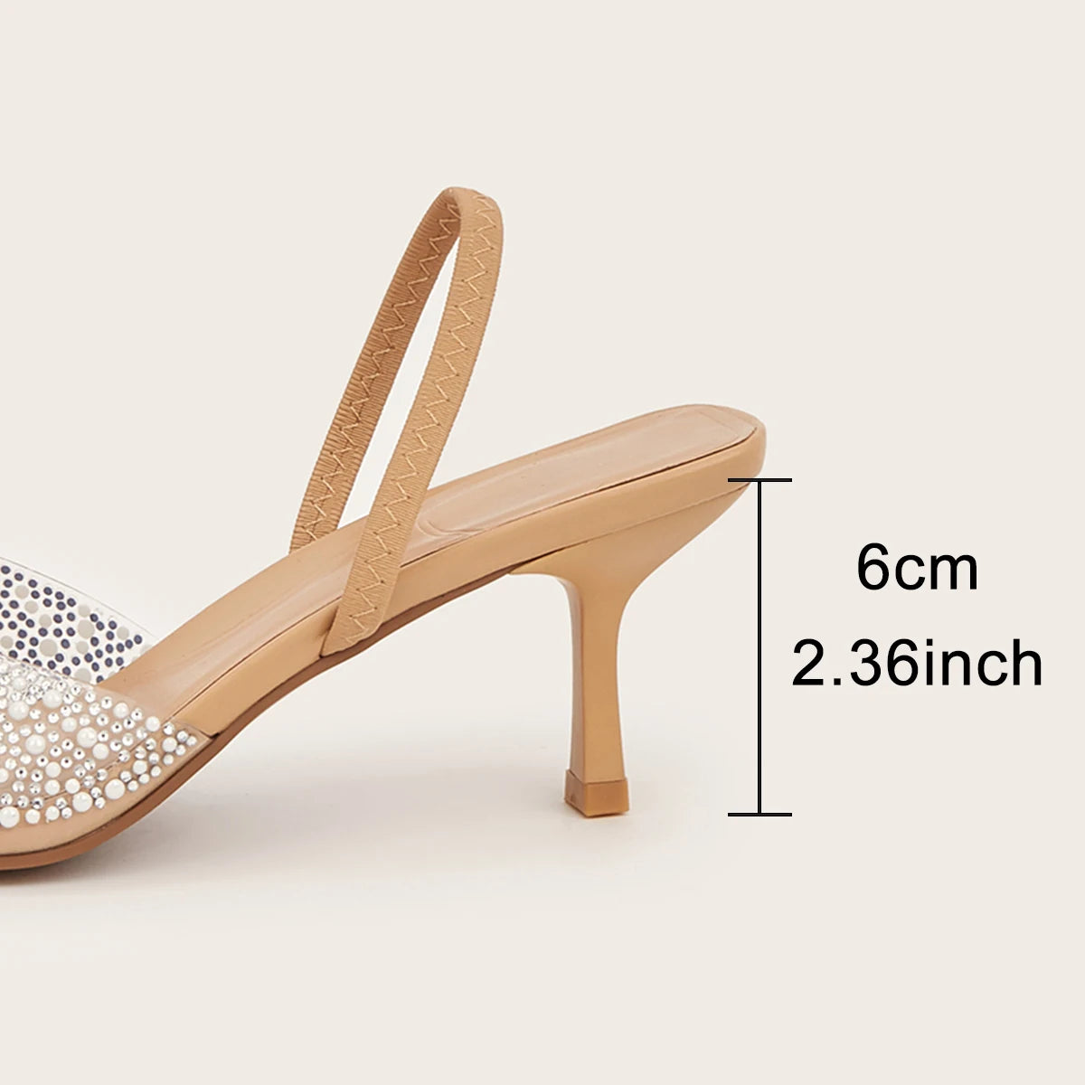 Glamorous Women's Heeled Sandals Translucent Faux Pearls Decor Slingback Stiletto Comfy Lightweight Prom Heels Summer