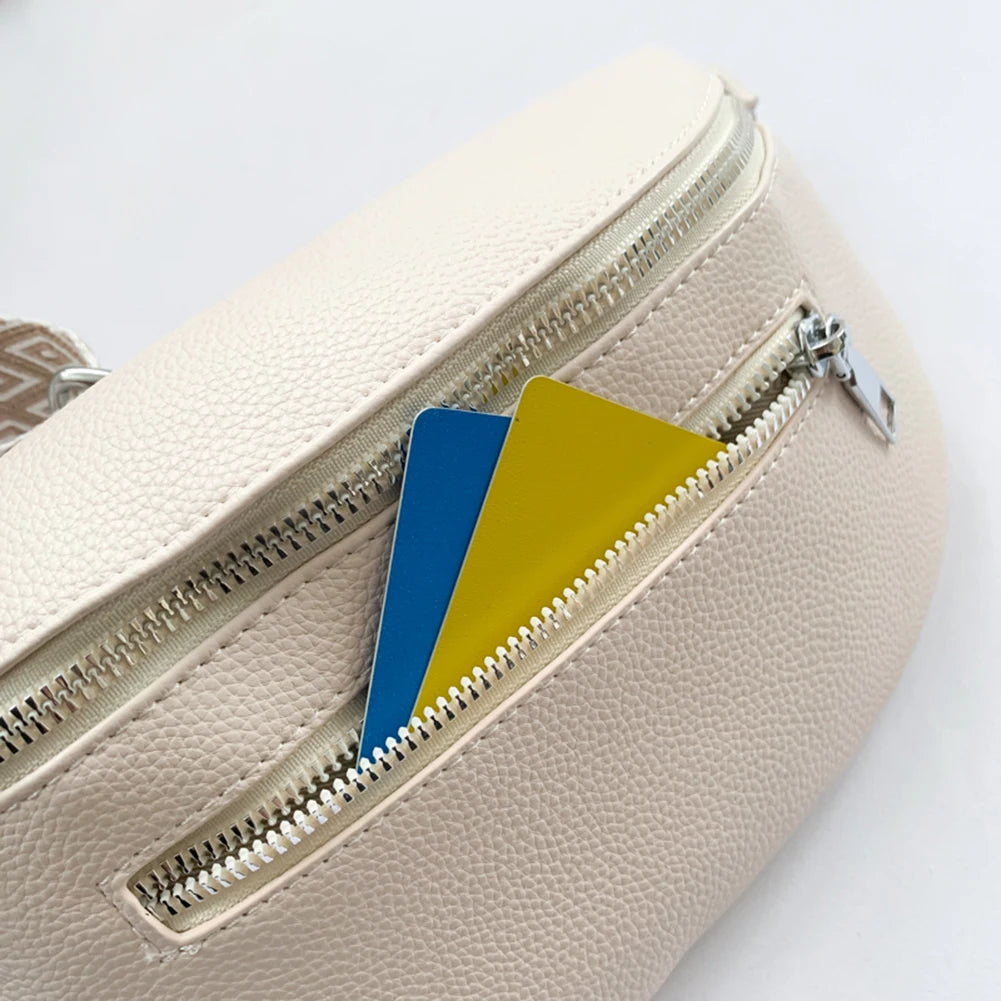 Women Stylish Crossbody Bag with Wide Strap Retro Fanny Pack PU Leather Simple Shoulder Bag Travel Outdoor Bag