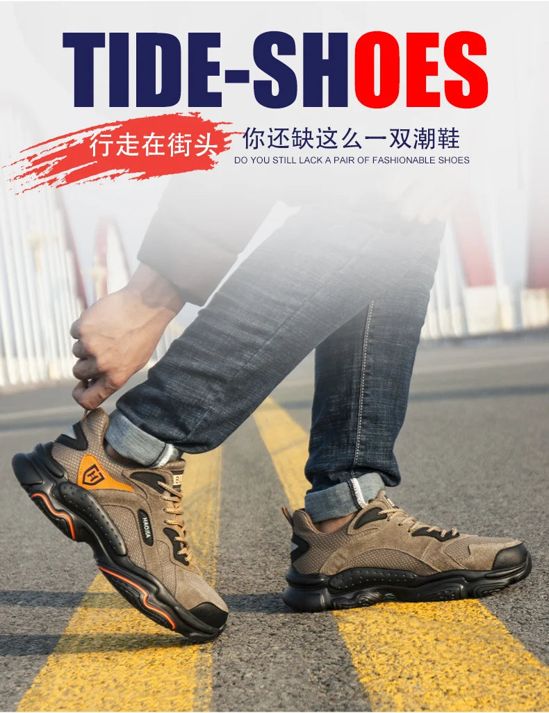 Pantofi de lucru pentru bărbați, pantofi de siguranță anti-șoc, anti-punctură, pantofi indestructibili, respirabili, confortabili, cu vârf de oțel, pantofi de protecție