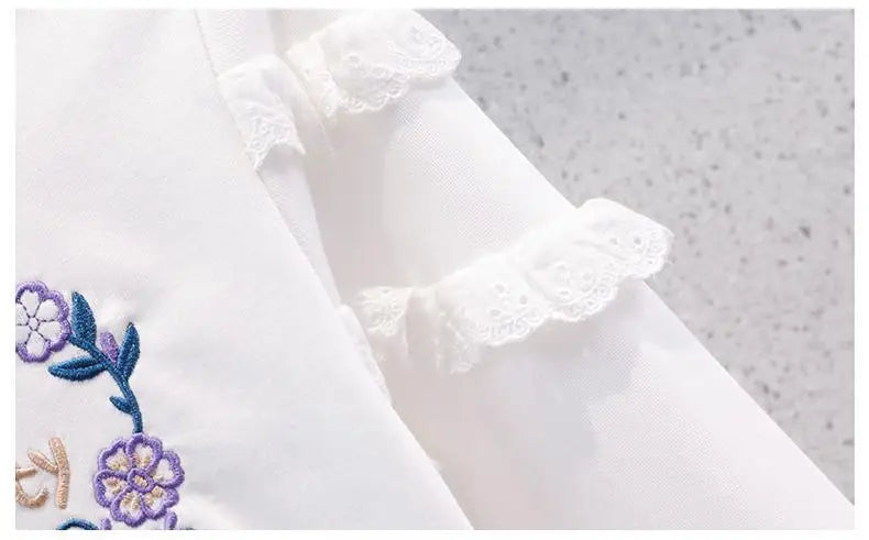 Set pulover pentru fete - mânecă lungă și guler rotund, mărimea 4-6 ani