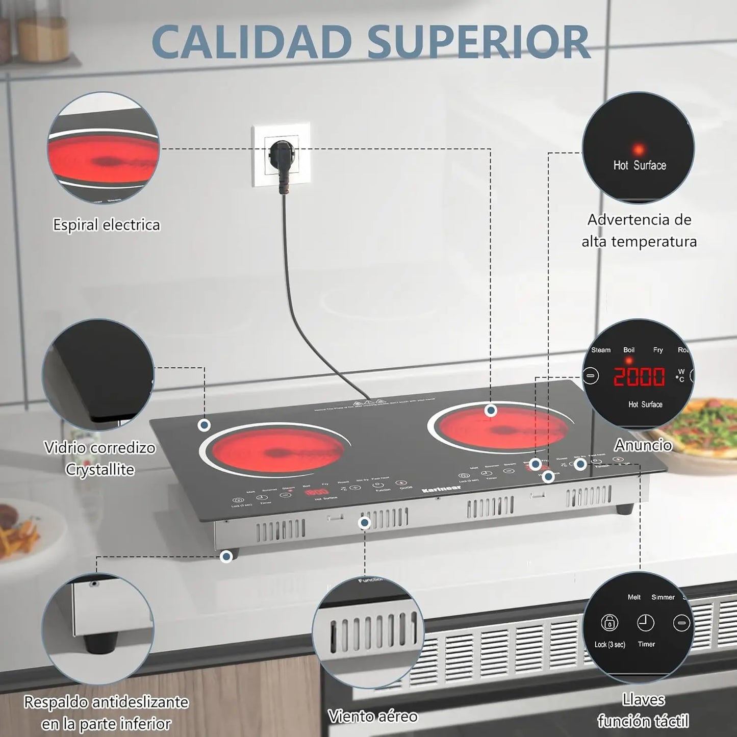 Elektro-Kochfeld 2025: Karinear 2 Burners Ceramic Electric 60x35 Countertop Built-in 110-120V 220-240V Collection