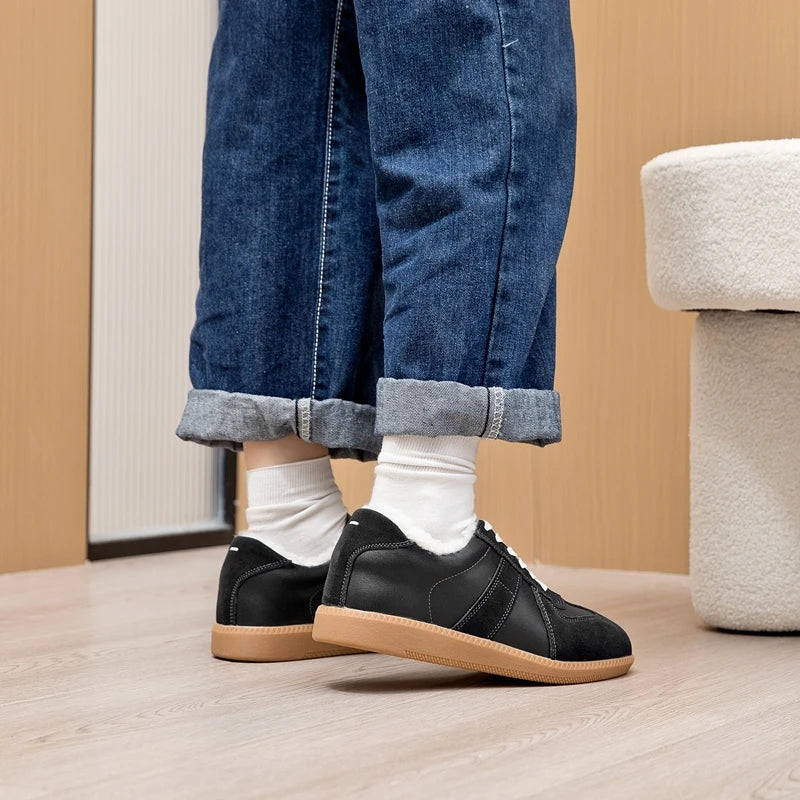 Winter Sneakers Women Genuine Leather Women German Training Shoes Non-slip Sneakers For Women Large Size Velvet Sneakers Female