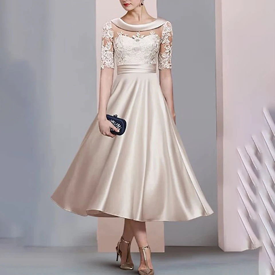 Rochie de mireasă 2025 - Personalizată, cu mânecă jumătate, formală, în linie A, până la gleznă