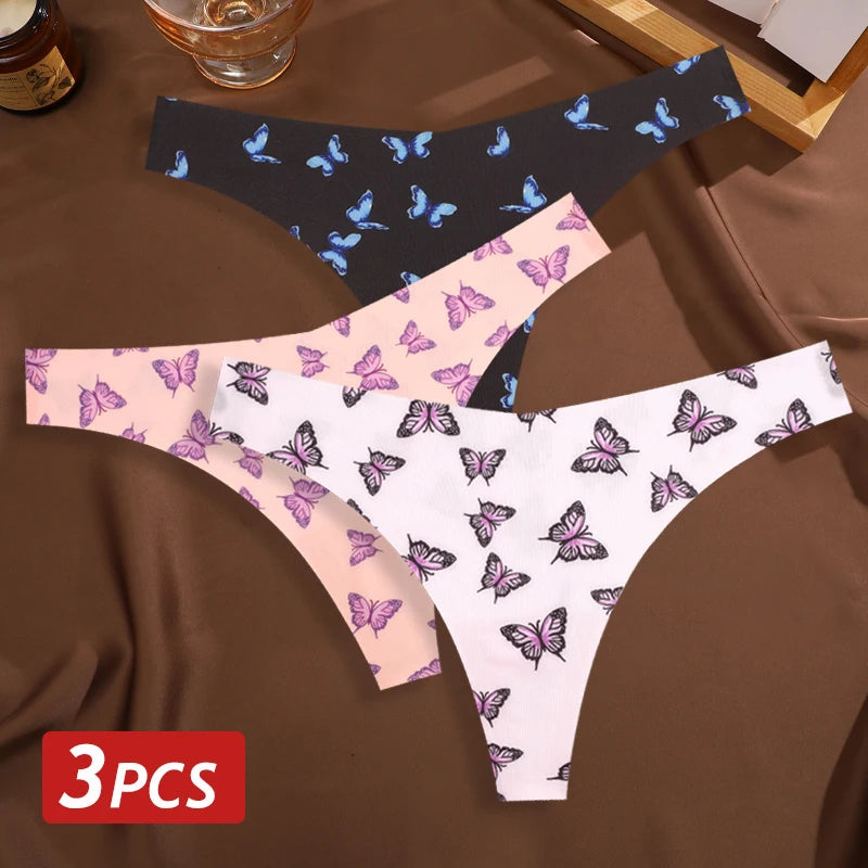 All Of Me Damen-Unterwäsche 2025 - 3er-Set Ice Silk nahtlose Strings Leopard & Schmetterling Print