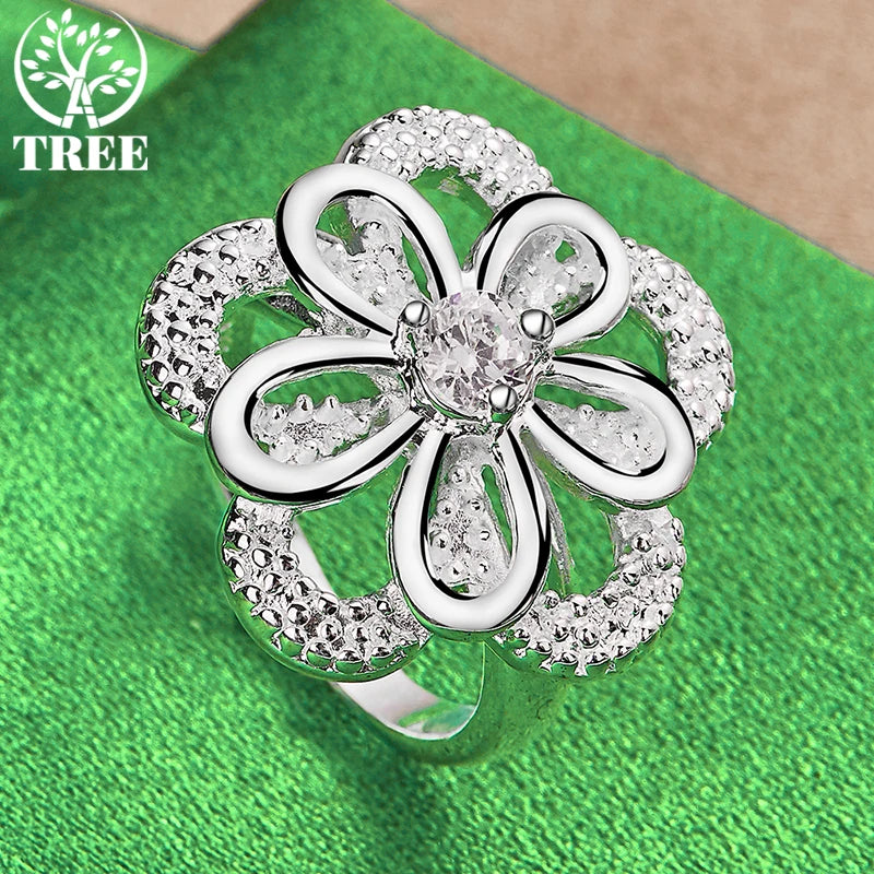 925 Sterling Blumenring Luxus - 8,7 g Zirkonia 925 Silber