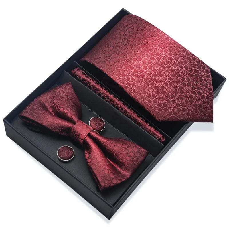 Men's Tie Pin cuff square bow Tie with pocket square cufflinks Set Paisley Men's Business Wedding Suit Accessories 6-piece set