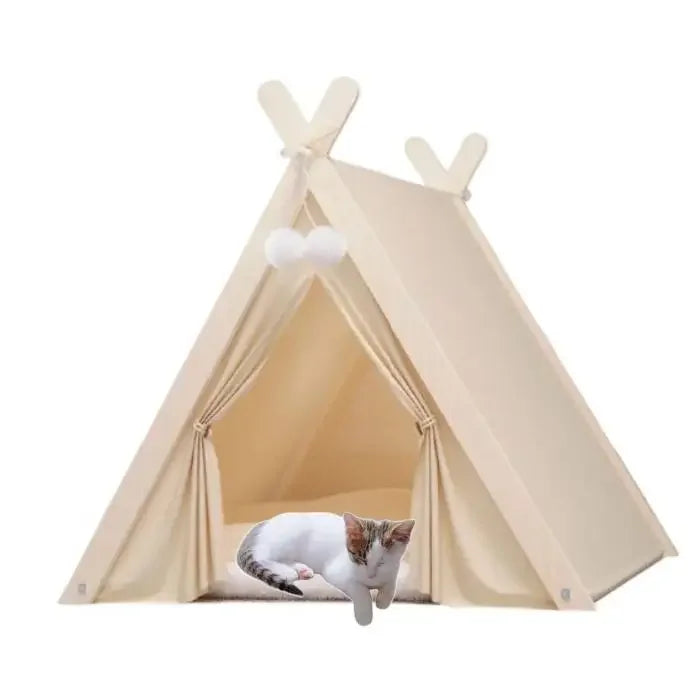 Pet Tent Nest Removable and Easy To Wash with Thick Soft and Comfortable Pad Warm Wooden Tent Bed Suitable for Cats and Dogs