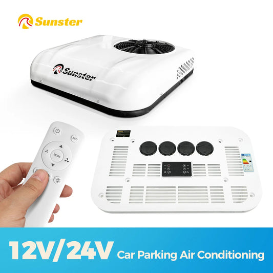 Aer condiționat de acoperiș 12/24V pentru rulote, aparat de aer condiționat pentru răcire, unitate de curent continuu de 12V ușor de instalat pentru rulote, autorulote, camioane etc.