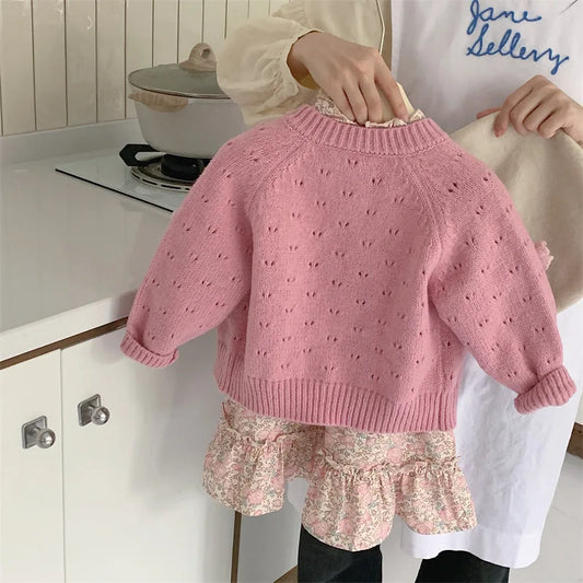 Girls Floral Set Infant Baby 2Pcs Autumn Outfit with Knit Cardigan Bow Sweater And Princess Dress Children Kids Sweet Style