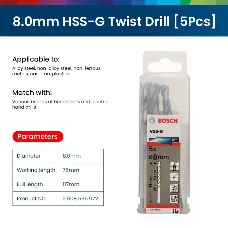 Bosch Metal Drill Bits Hss-G Straight Shank Twist Drill Bit Hole Cutter Power Tools for Metal Alloy Iron Drilling Metalworking