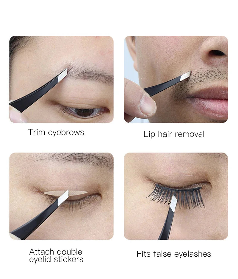 Hair Removal Tweezers Stainless Steel Eyebrow Tweezers Slant Tip Point Tip Flat Tip Rose Gold Silver Black Cosmetic Makeup Tools